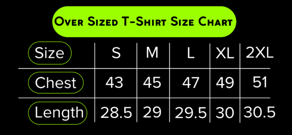 Oversized T-shirt size chart